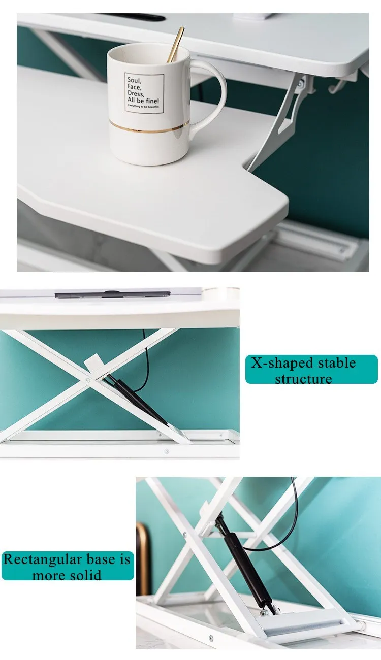 Height Adjustable Gas Spring Computer Lifting Stand up Standing Desk on Desktop