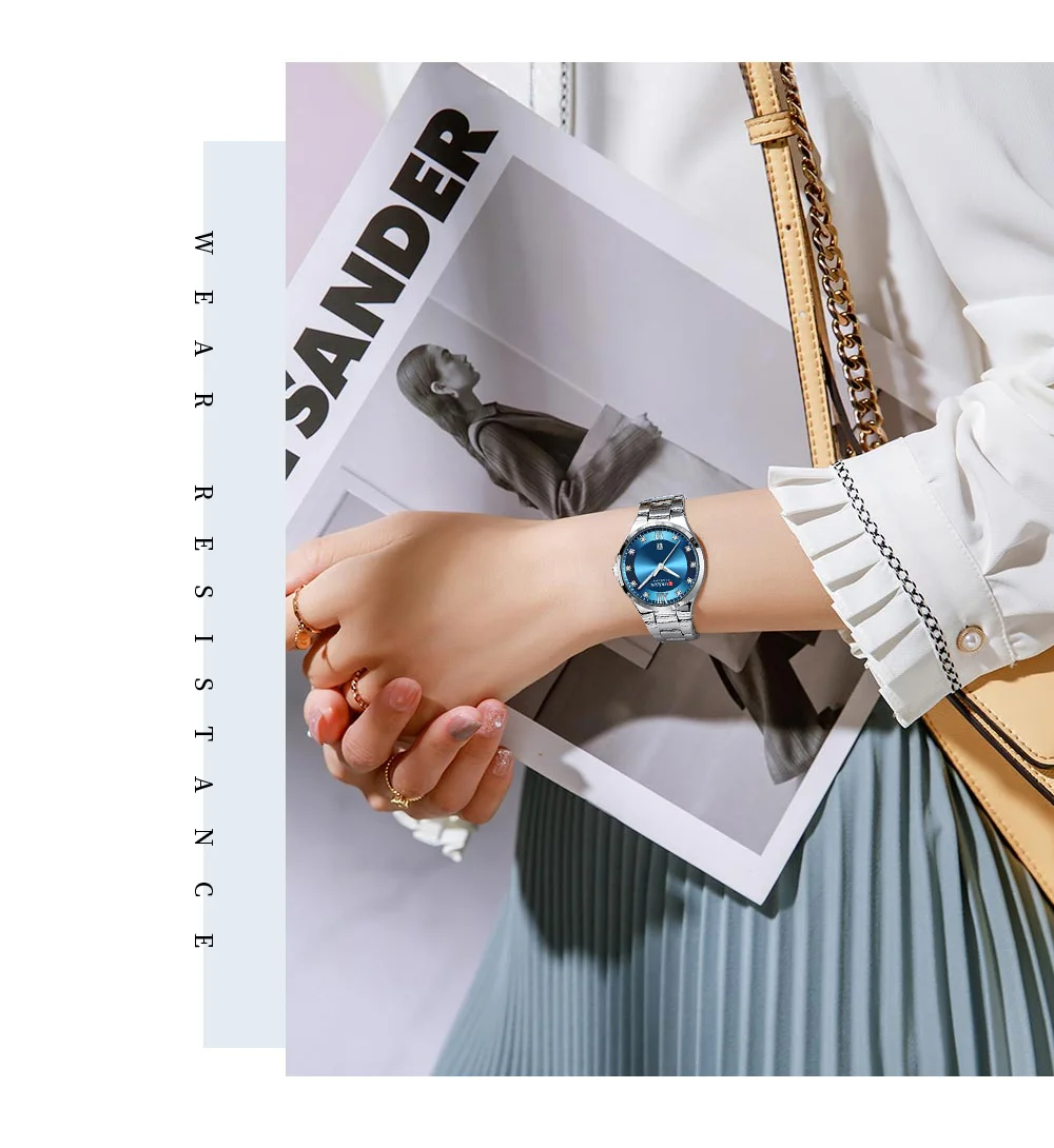 Curren 9107 Original Quartz Watch for Women Fashion Elegant Ladies Watches Stainless Steel Strap Waterproof Women's Wristwatch
