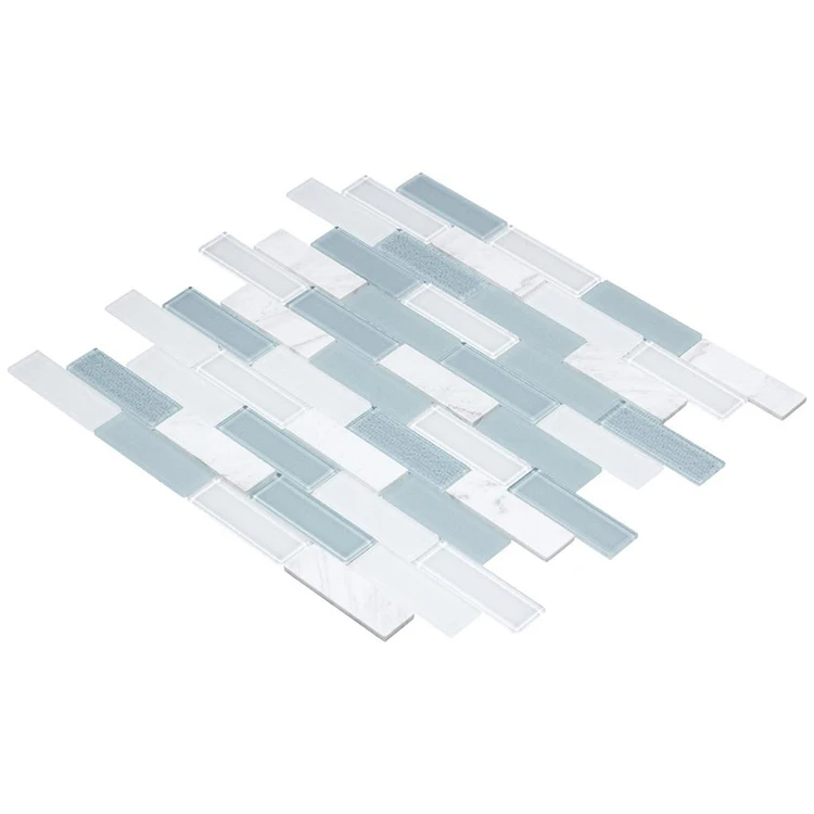 Small MOQ living room blue white pool glass mosaic custom wall decor trend glass mosaic tile