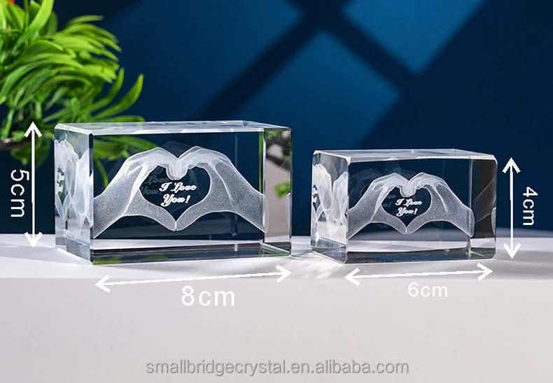 PuJiang Factory 3D Laser Glass Crystal Cube Love Theme Mather's Day gift OEM Design details