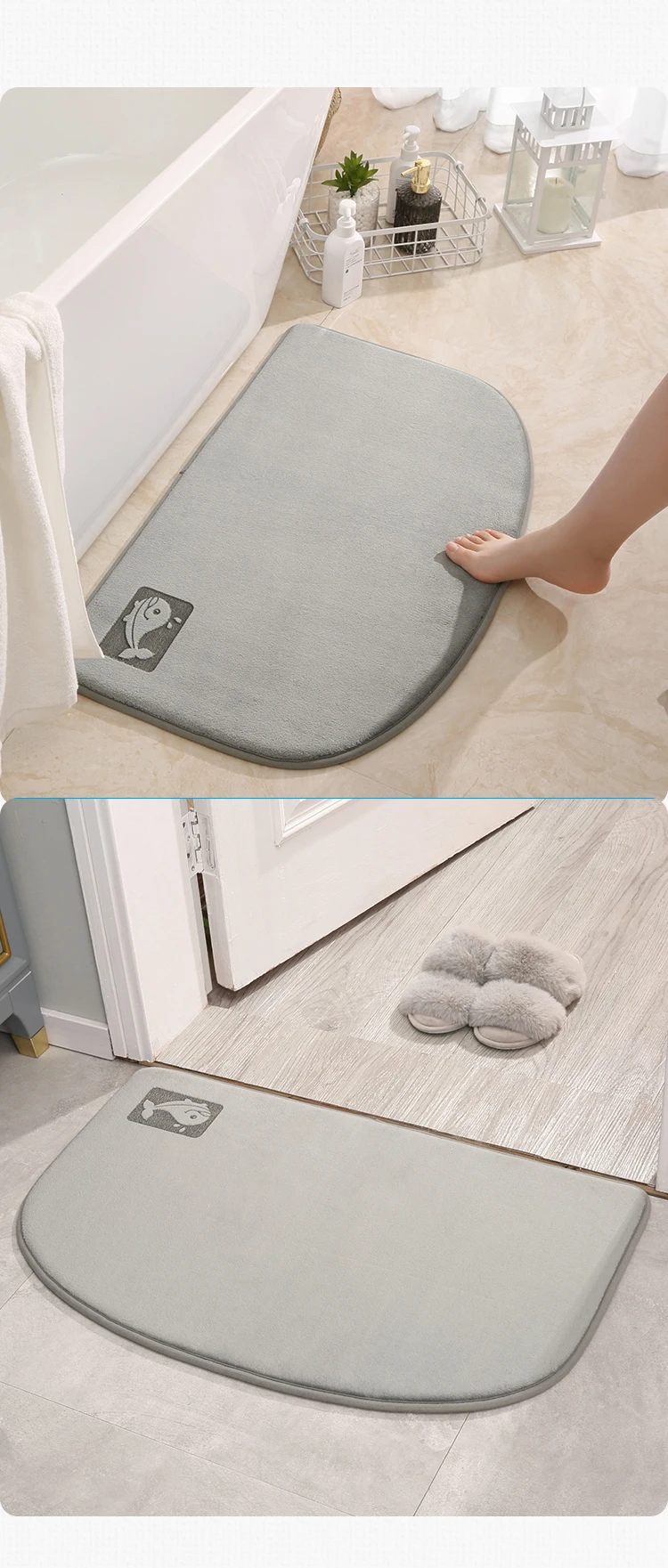 50*80cm Non-Slip Memory Foam Super Water Absorption Cute D Shape Anti-Slip And Dirt-Resistant Rug Bath Mat manufacture