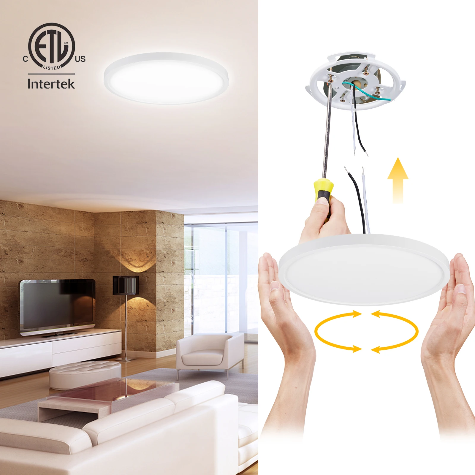 3CCT Color Changeable 4000lm Ceiling Light 15in Flush Mount Light with ETL Listed