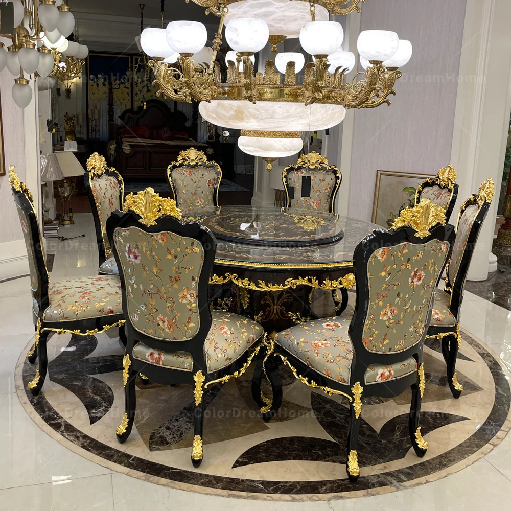 ロイヤル無垢材ダイニングテーブルと椅子セット8高級ルイフレンチ