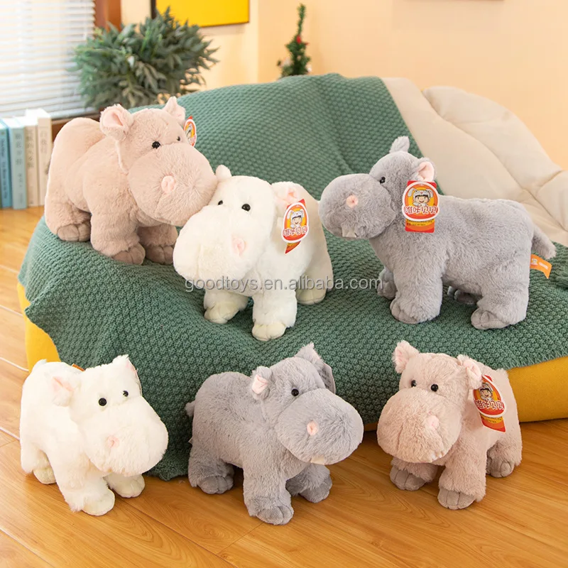 Cute Zoo Animal Soft Toys White Grey Brown Plush Hippo Stuffed Animals