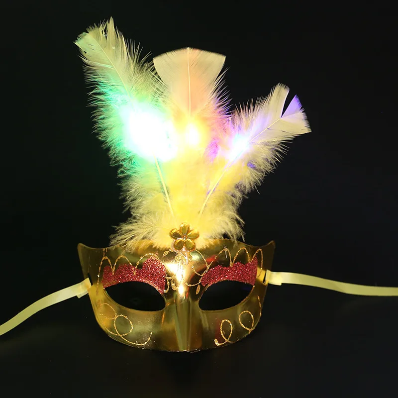 New Led Party Mask With Feather For Party Wedding Props Gold Shinny ...
