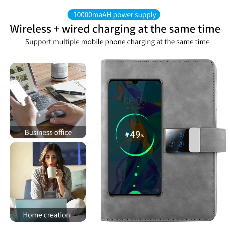 Promotional Secure Diary Notebook Custom Logo VIP Gift Password Code Lock BT Smart Pen App Transfer Agenda with Power Bank
