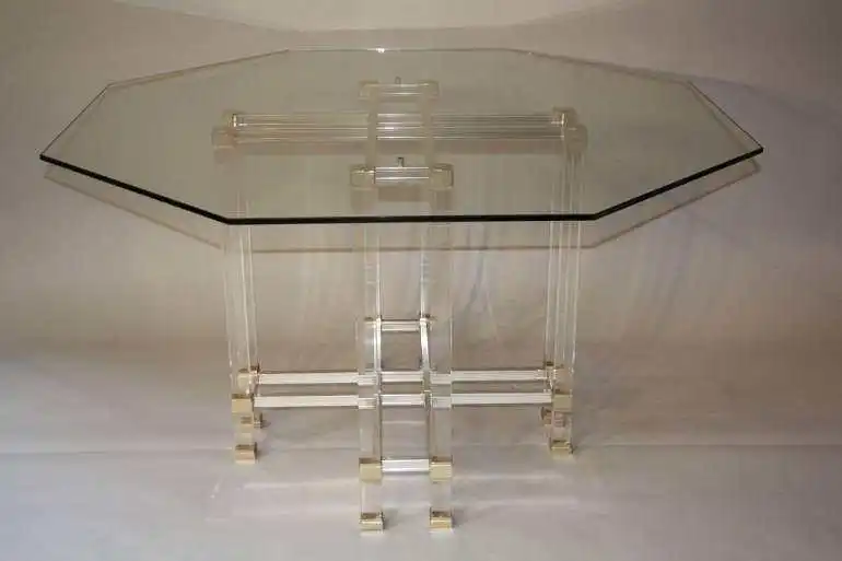 Роскошный высококачественный акриловый обеденный стол из чистого акрила со стеклом и золотыми ножками для 14 человек
