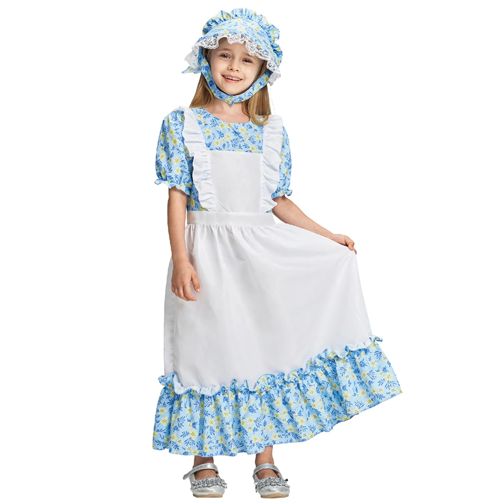 Kids Child Peasant Costume For Girl Colonial Village Pastoral Farm Pioneer  Dress Halloween Thanksgiving Day Cosplay