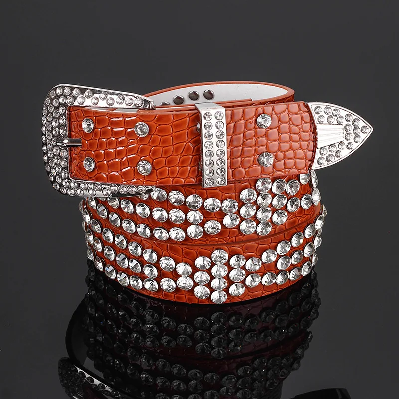 Western Fashion Design Buckle Crystal Belt Black Rhinestone Studded