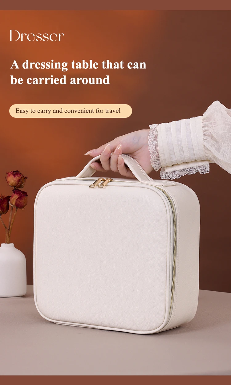 Travel Bags Box Led Light Large Capacity Makeup Case Storage Bag Waterproof PU Cosmetic Case with Led Lights and Mirror