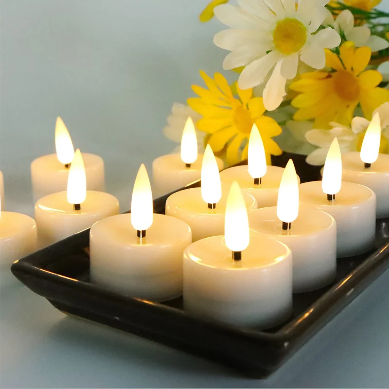 12pcs Led Candle Light 3d Real Flame Smokeless Tea Candle Yellow