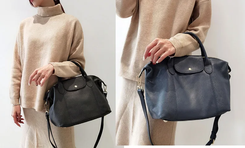 Cross-border Exclusive Lady Genuine Leather Zipper Closure Winter 2026 New Design Sophisticated Minimalist Spacious Tote