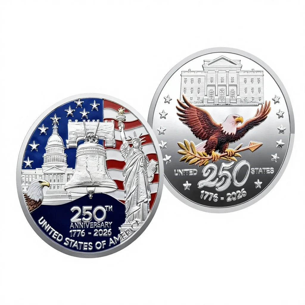 定制美国250周年纪念挑战币镀金彩色印刷珐琅徽章3D浮雕时尚新款