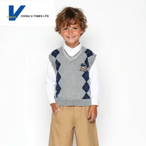 China V-Times Boy's Casual Sweater 2026 Spring and Autumn Breathable V-neck Knitted Vest Kids Clothing
