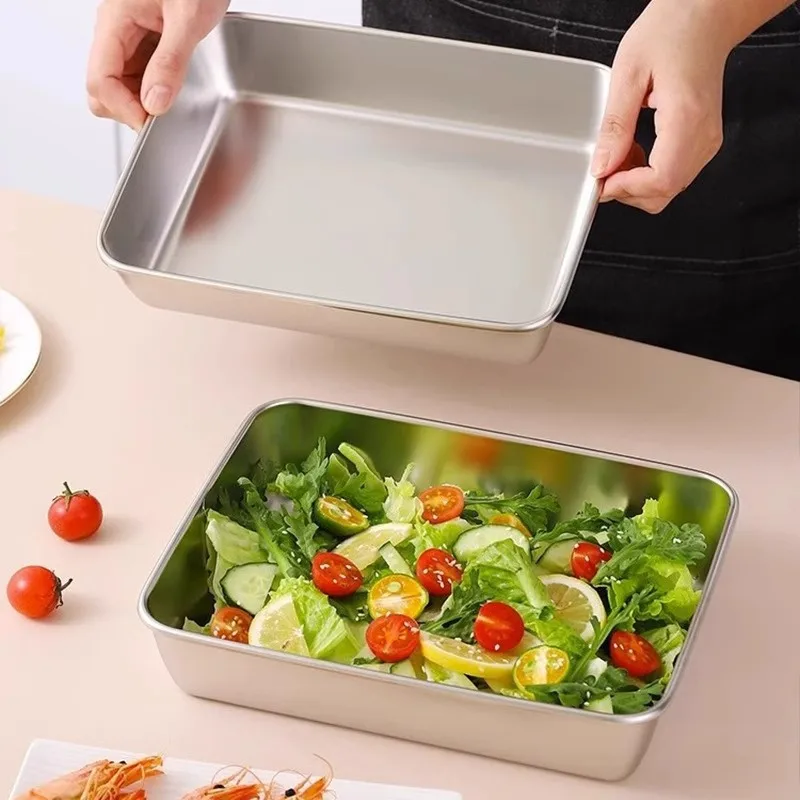 Syh1066 Multifunctional Stainless Steel Square Plate Silicone Lid  Restaurant Serving Tray for Food Preservation for Newborns