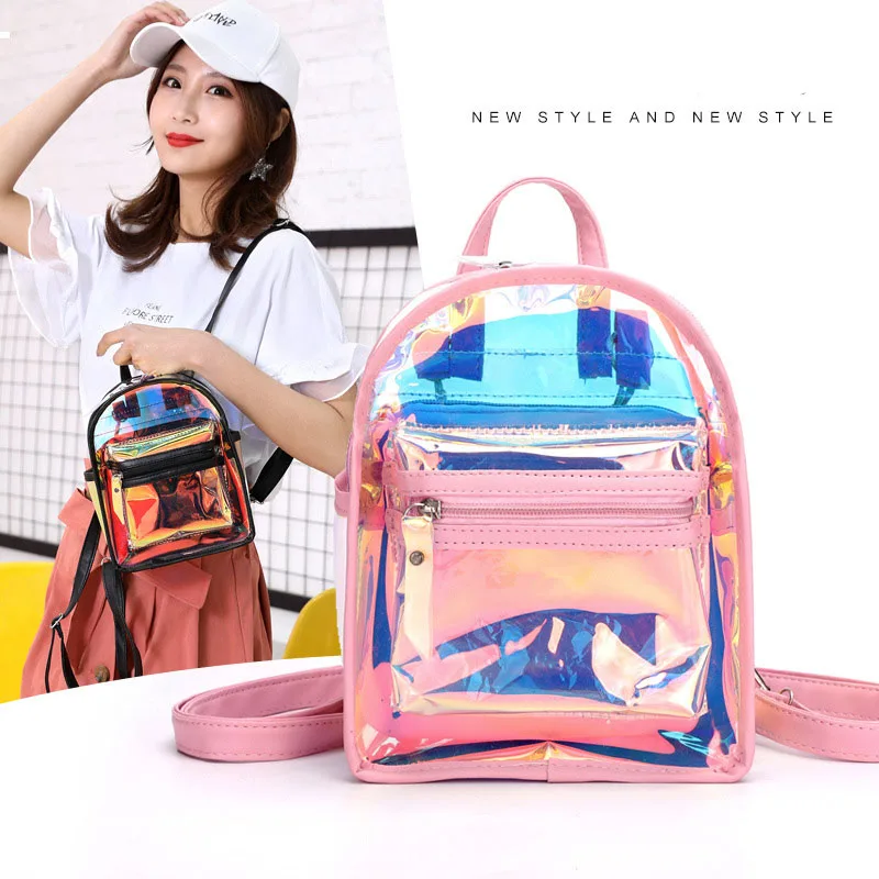 Women Laser Cartoon Rainbow Backpack Transparent PVC Sequin Glittering  Clear Schoolbag Girl Waterproof Holographic Bag - China Bag and Daily Use  price