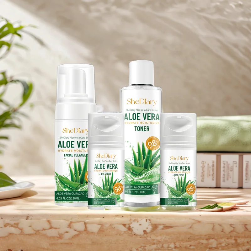 OEM ODM SheDiary Private Label Natural Organic 4 Series Moisturizing Body Shop Aloe Vera Skin Care Set For Face With AHA