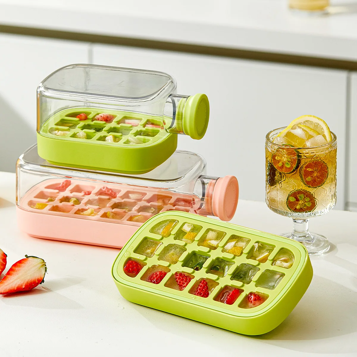 Portable 12-Grids Press-to-Release Ice Tray