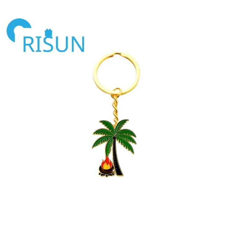 Customized Soft Enamel Hard Enamel Palm Tree Oil Pingm Keychain Custom Gold  Palm Coconut Tree Keychain Hard Enamel Keyrings