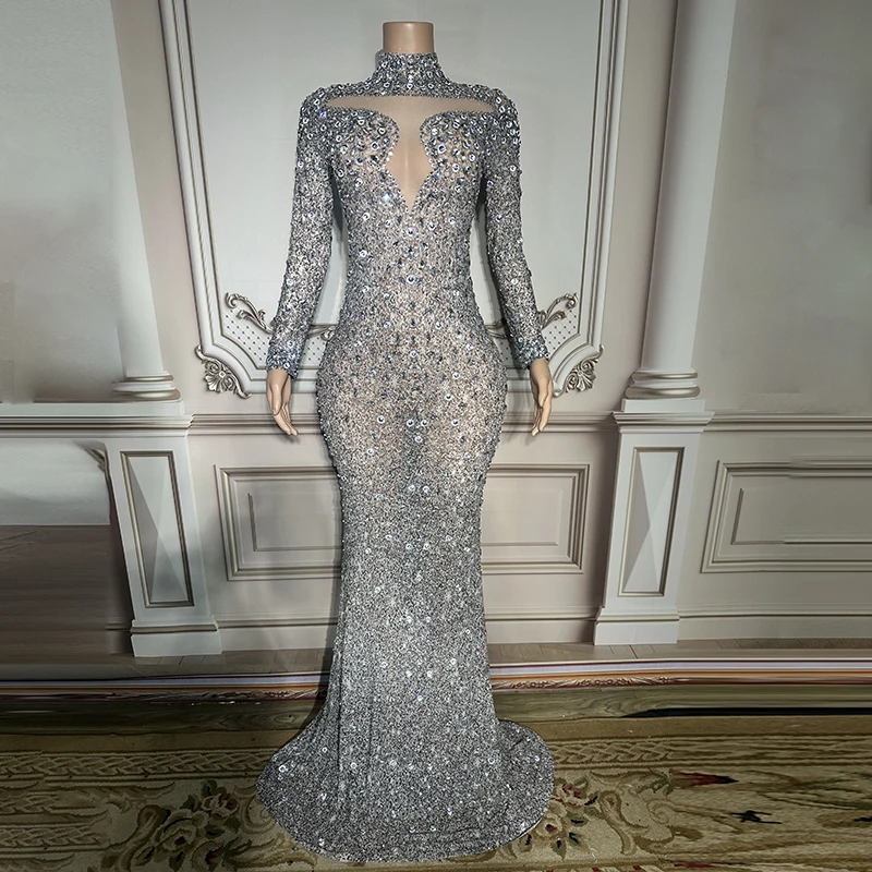 silver dress elegant Silver Off-Shoulder Long Sequin Formal Dress -PromGirl Silver / 6 main image 1
