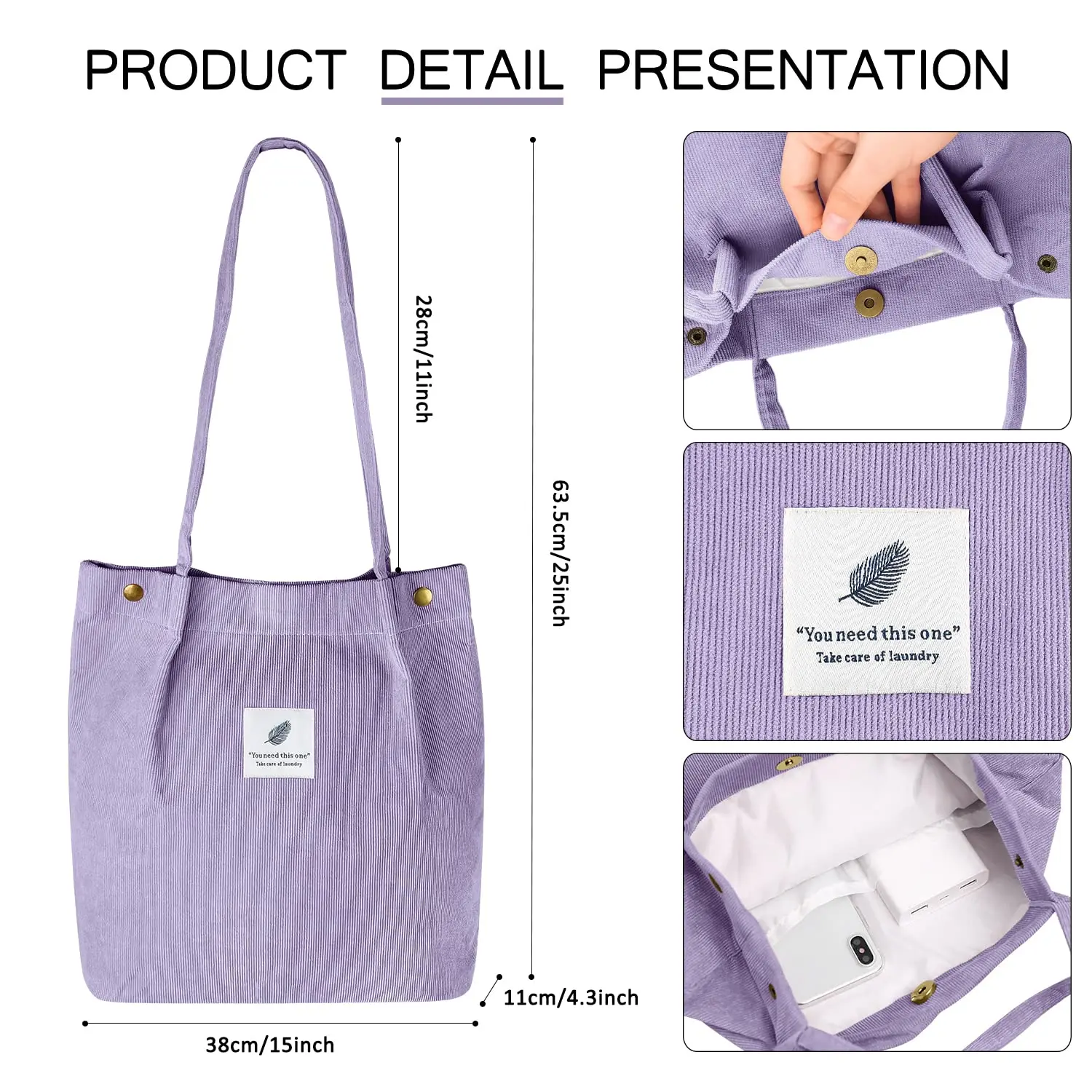 Custom Fashion Handbags Women Corduroy Shoulder Bag Canvas Shoulder Corduroy Tote Bag