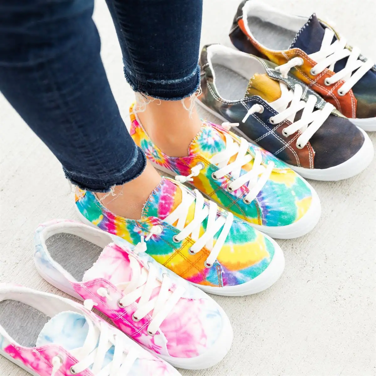 Ca-002 2020 Latest Colorful Tie Dye Floral Print Canvas Shoes For Women  Casual Lace Up Flat Walking Shoes Daily Outwear Shoes - Buy Women Shoes,Casual  Shoes,Canvas Shoes Product on 
