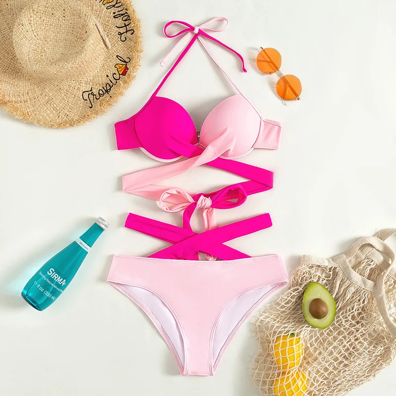 2022 STOCK Underwire Long Sleeve Swimsuit Brazilian Cheeky Bikini Set