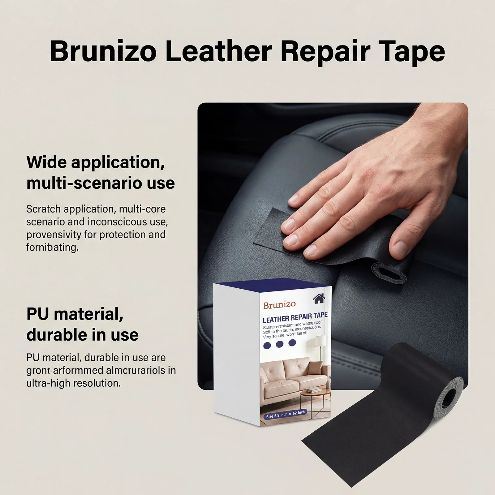 Brunizo Leather Repair Tape Scratch Resistant Waterproof Durable Soft Touch Blemishes Covering Leather Repairing Tape 62*3.9inch