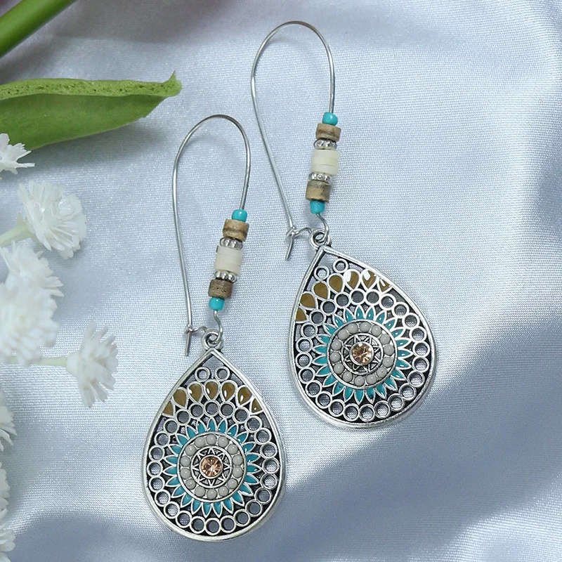New Design Tibetan Ethnic Turquoise Jewelry Dangle Hoop Earrings ...