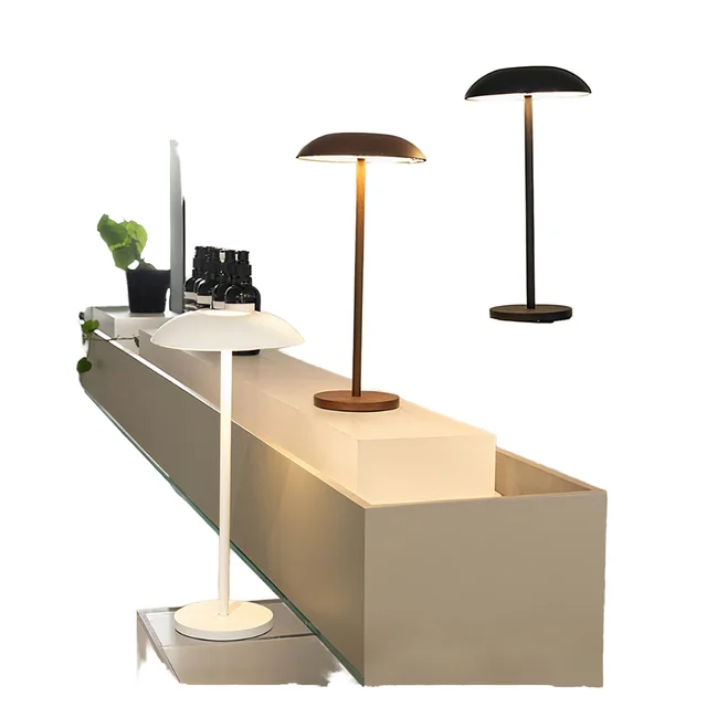 Modern Design Brown LED Cordless Table Lamp for Restaurants Bars Wireless Charging Rechargeable Touch Dimmer Restaurant Lighting