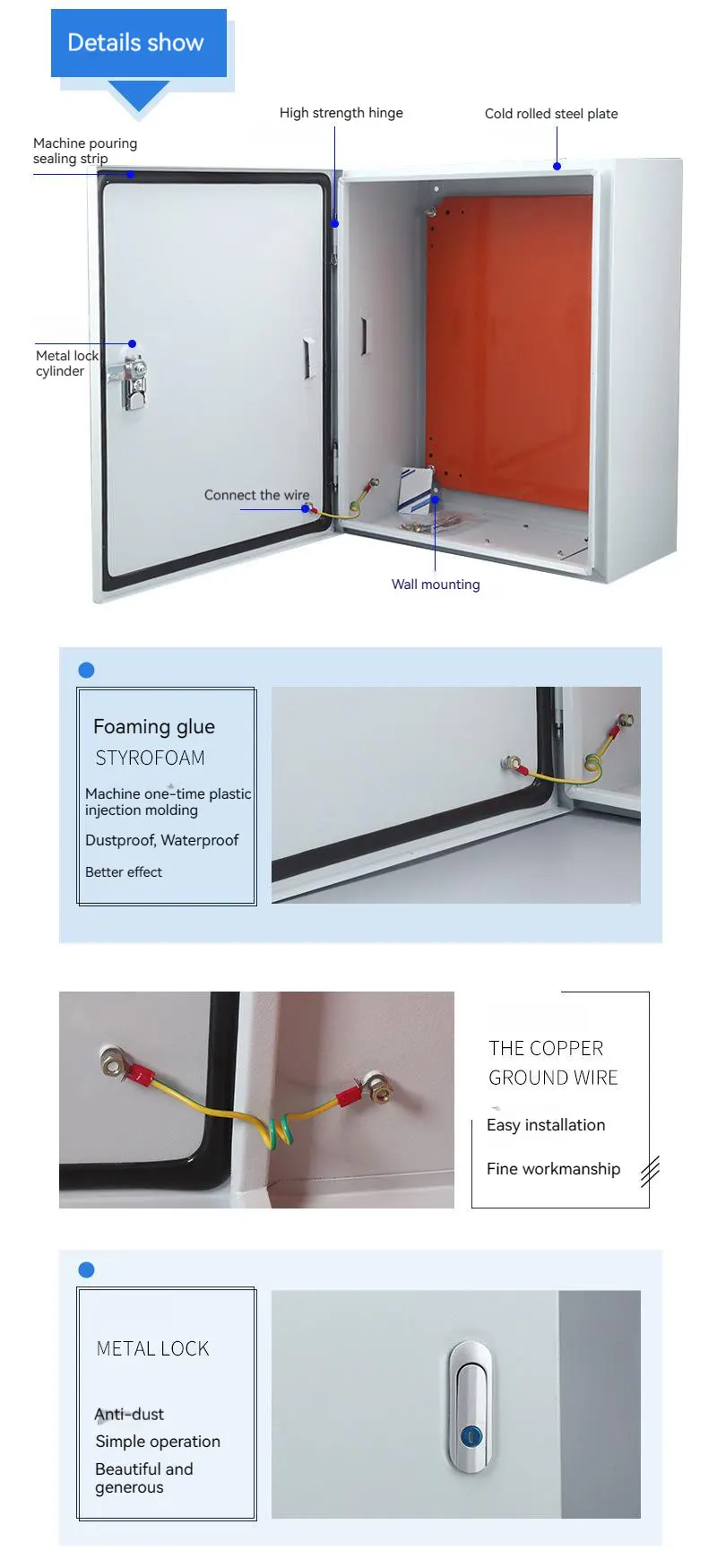 Waterproof Wall Mounted Cabinet RAL7032 RAL7035 indoor outdoor Wall Mounting Metal Enclosure Steel Box with optional glass door