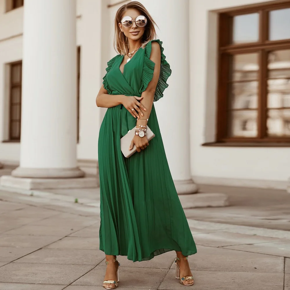 C230251 Multi Occasion Midi Dress Ruffle Trim Sleeveless Plisse A-line Ankle Long Belted Dresses Women| Alibaba.com C230251 Multi Occasion Midi Dress Ruffle Trim Sleeveless Plisse A-line Ankle Long Belted Dresses Women| Alibaba.com