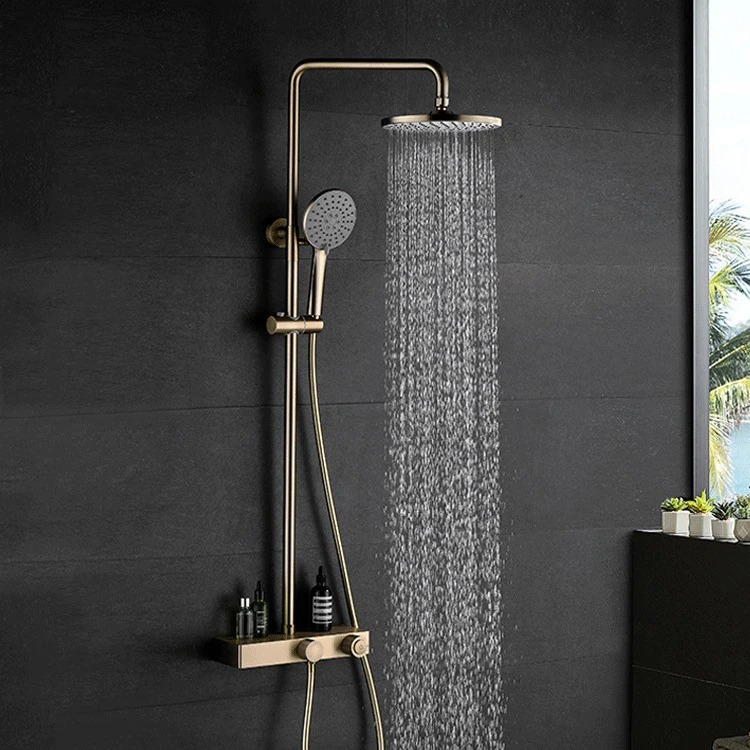 Juego de cabezal de ducha tipo lluvia para baño dorado