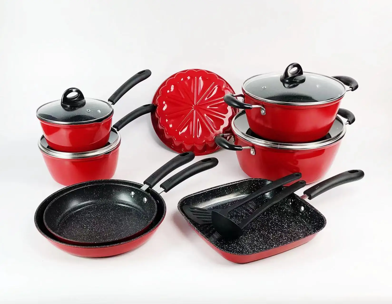 Red Cooking Pots Granite Cookware Sets Heavy Weight High Quality Pots