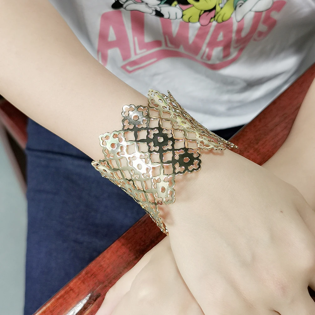 New High Quality Statement Hollow Pattern Opening Bracelets Cuff Bangle Indian Style Gold Plated Bangle Handmade Jewellery