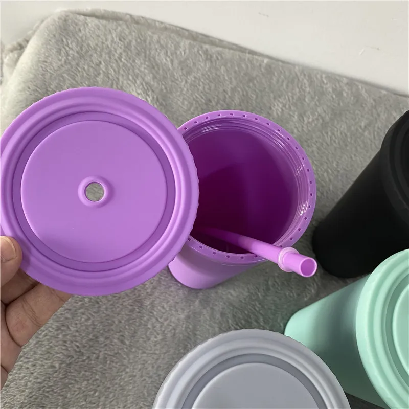 Двойные стенки Матовые акриловые пластиковые пастельные цветные тумбы 22 унции матовые для кофе