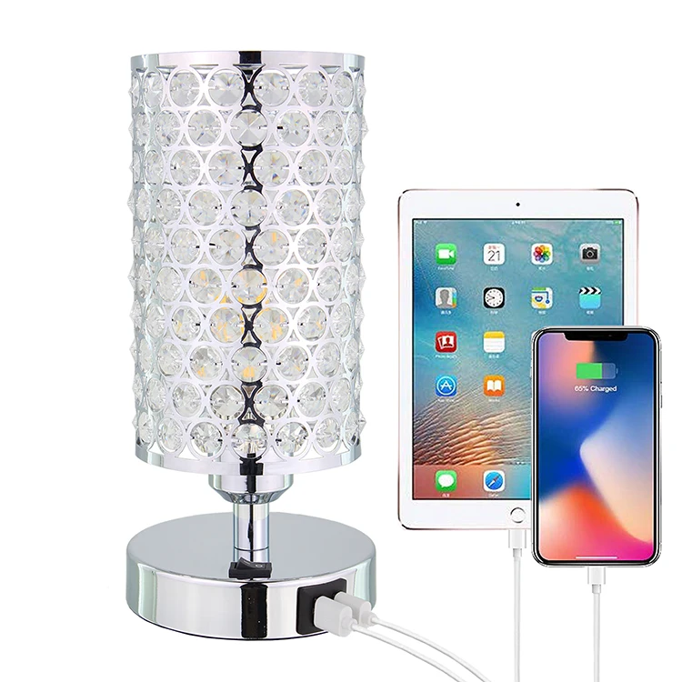 2020  Dimmable Touch Control Crystal Table Desk Lamp With Dual Fast Quick Usb Charging Ports