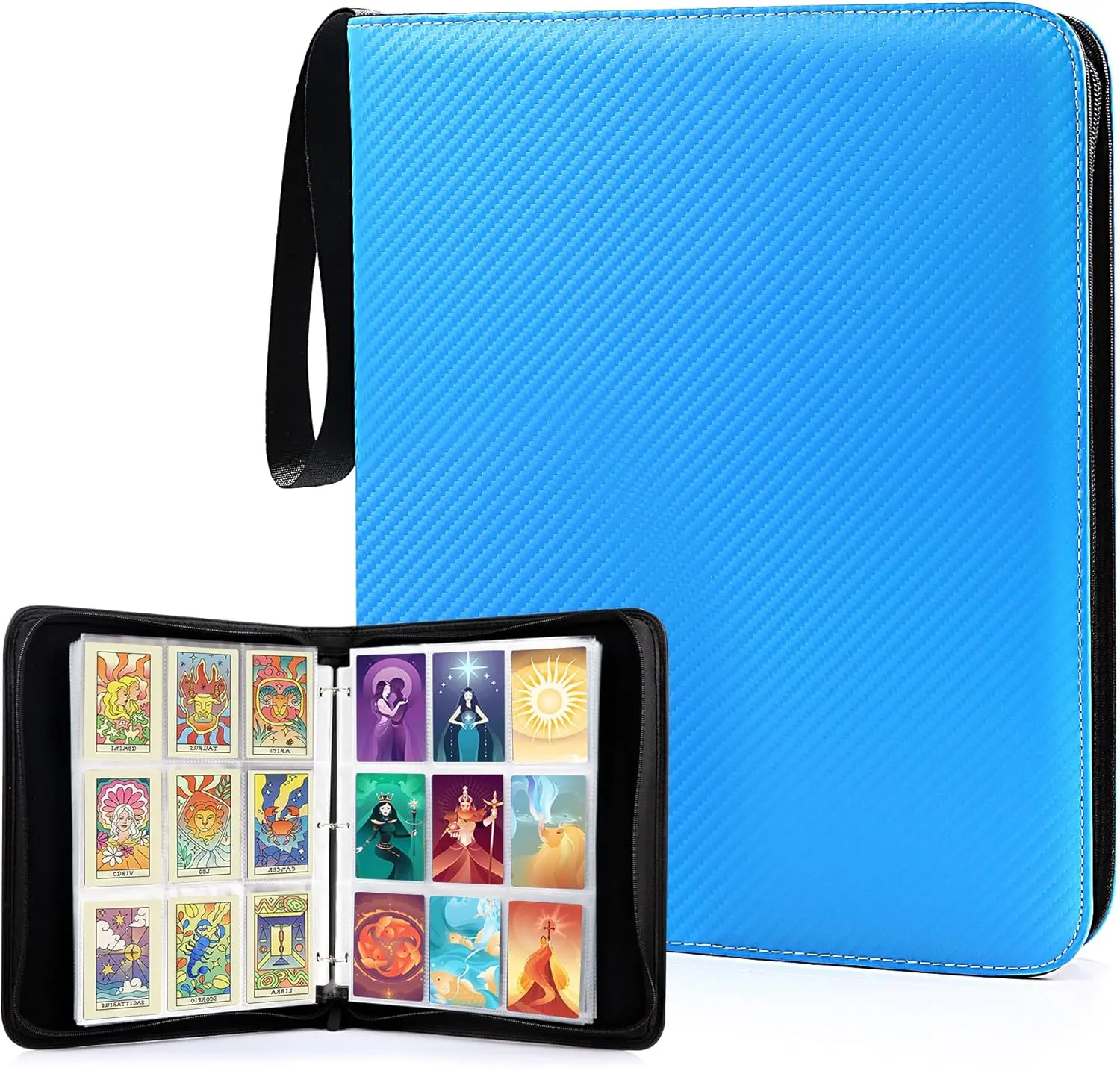 Blue Zipper Carry Case for Baseball Football Cards 900 Pocket Sleeves Double Sided Folder Pattern Made PU-Baseball Card Binder Blue Zipper Carry Case for Baseball Football Cards 900 Pocket Sleeves Double Sided Folder Pattern Made PU-Baseball Card Binder