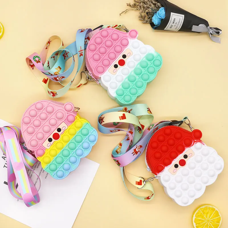 Мультяшный детский сенсорный кошелек AA098, сумка-мессенджер для снятия стресса, пузырьковая миниатюрная силиконовая Радужная Сумка-антистресс с единорогом