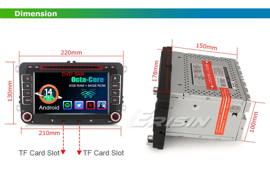 8-Kern 64GB Android 14 Autoradio DAB+GPS Navi WIFI Für VW Touareg T5 DSP Carplay