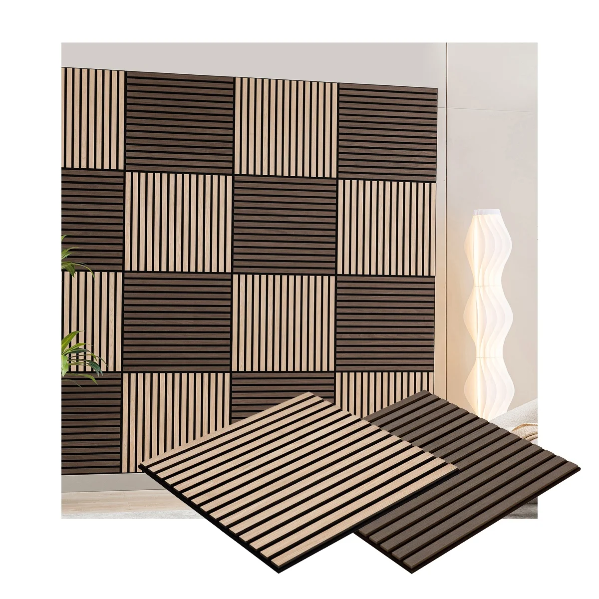 Звукопоглощающие переработанные войлочные подложки сплошные доски квадратные деревянные стеновые панели 60x60 см