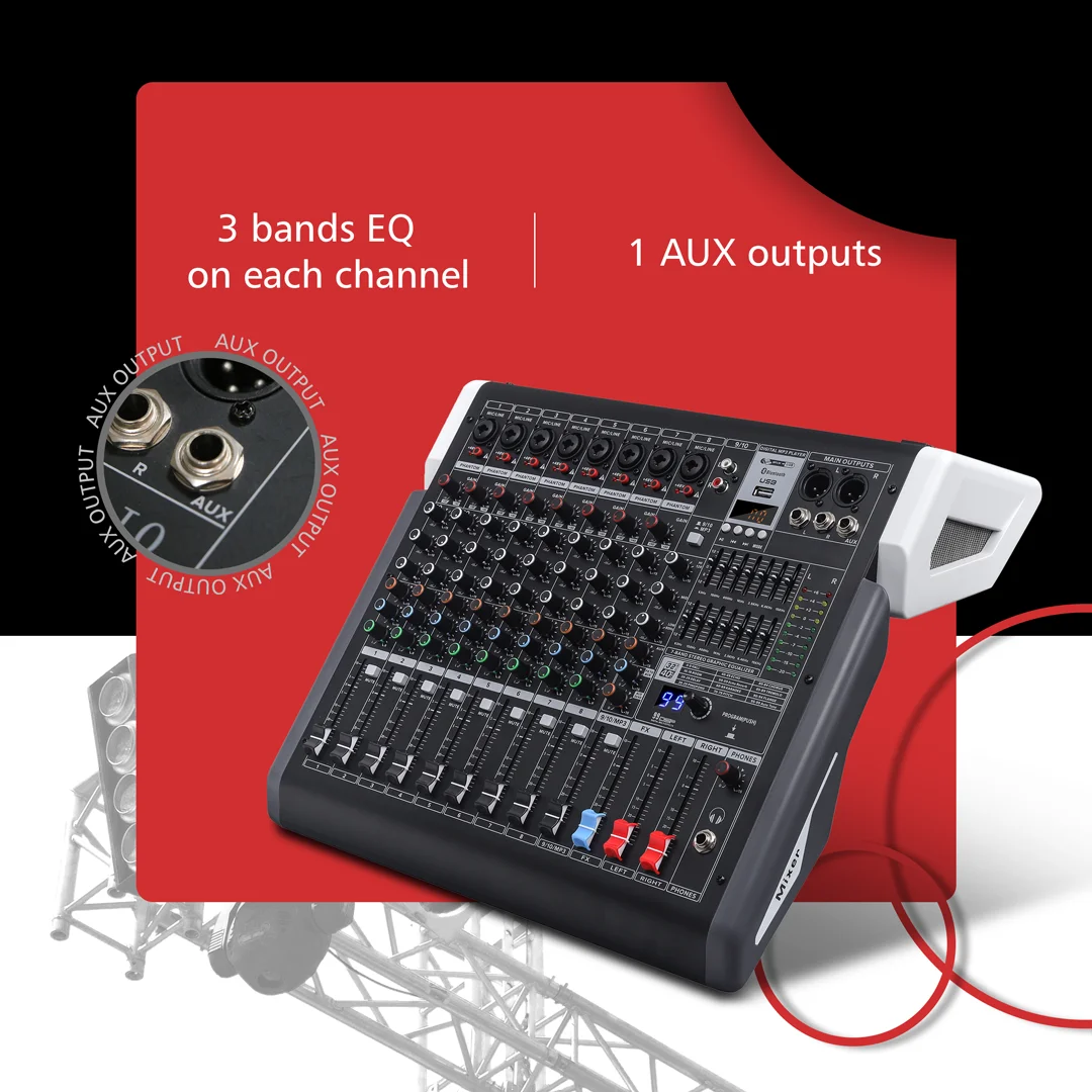 CHORDIO CTX-12 12 Channel Professional Sound Equipment DJ Controller Audio Console Mixer 99 DSP Power Amplifier 8ohm for Stage