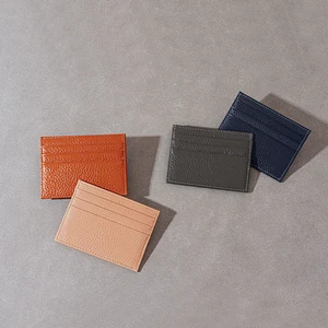 OEM Factory Wholesale Genuine Leather Card Holder Full Grain Lichee Pattern Simple Credit ID Card Mini-Wallet Purse