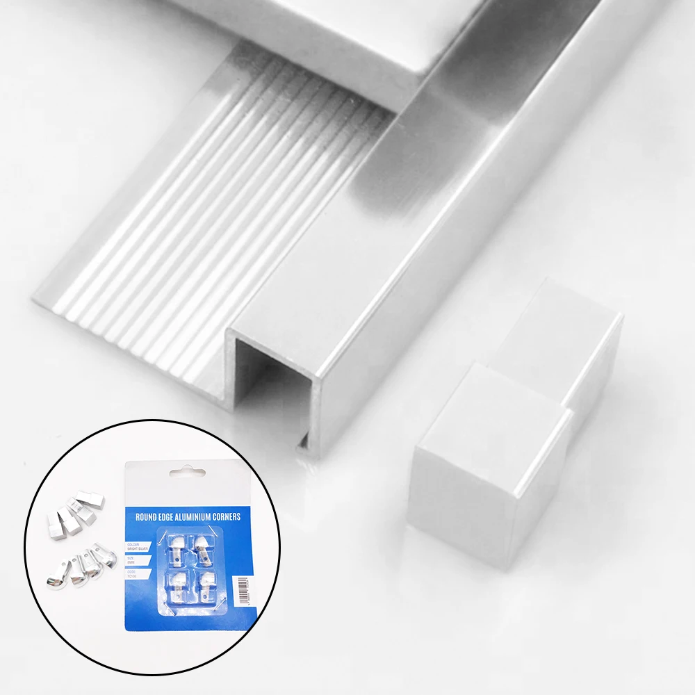 Square Straight Edge Tile Edge Trim 8mm Anodized Silver Aluminum for Outside Corner