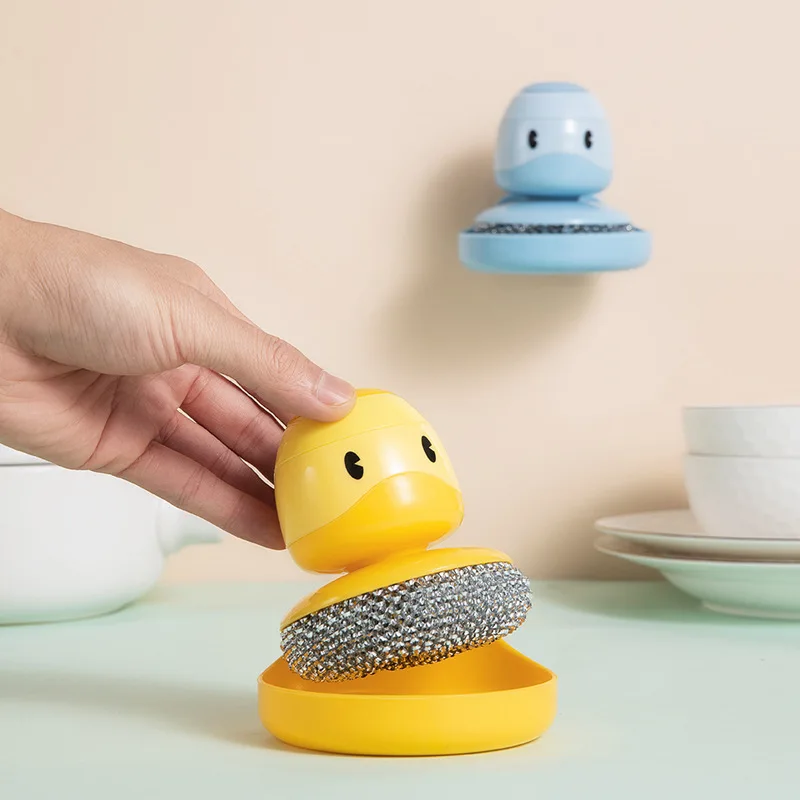 New yellow duck cleaning brush decontamination steel wire ball brush home pressing automatic filling