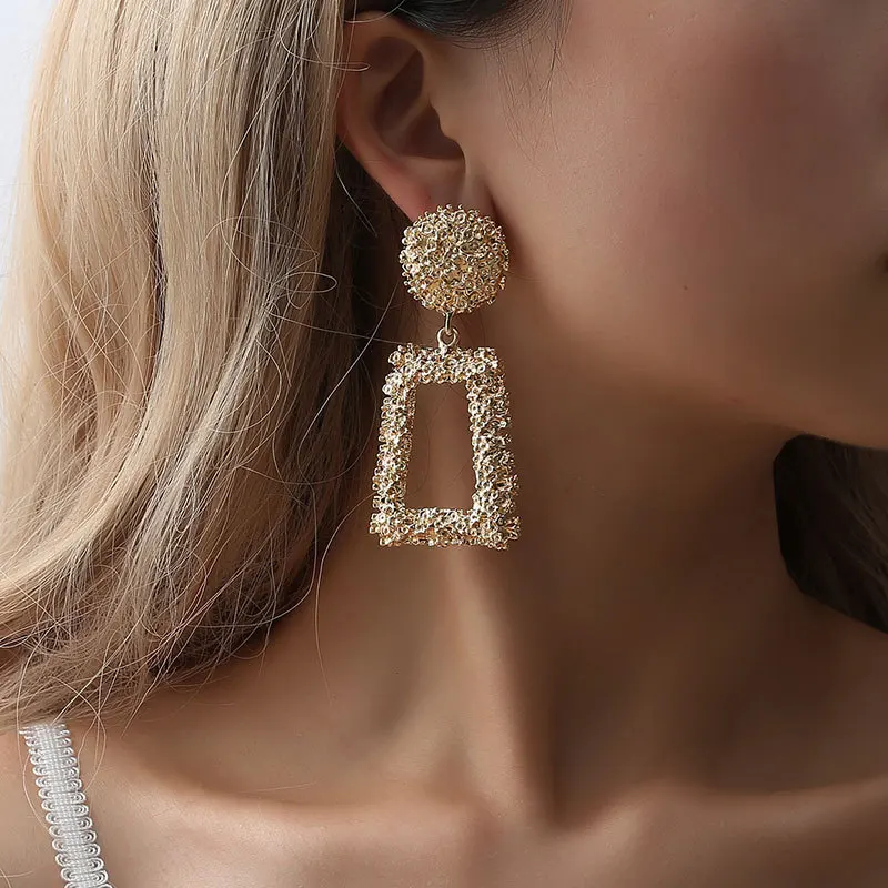 Large Copper Geometric Beaten Shape Earrings Jewellery Fashion Women 