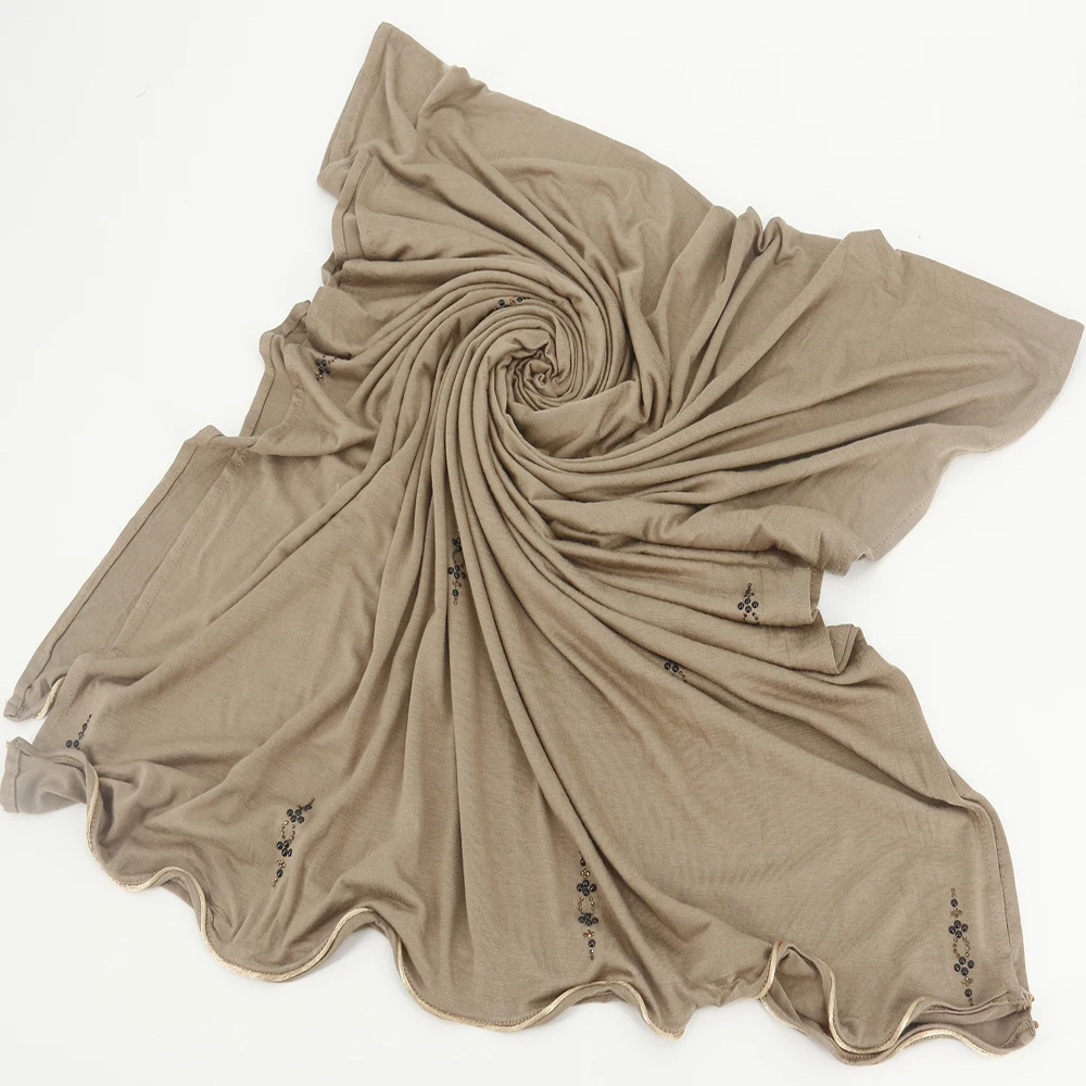 High Quality Premium Jersey Hijab Scarf With Stone Popular Jersey Shawl Jersey Scarf for Muslim