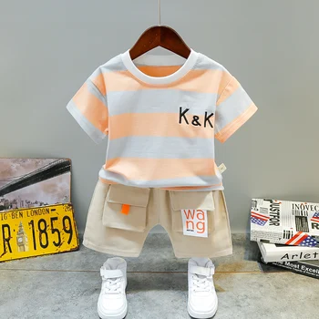 Wholesale Kids Clothes Custom Summer Casual Cotton Toddler Boys Set Clothes Tshirt And Shorts Joggers 2 Piece Sets For Kids