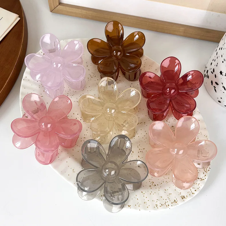 Fashion Mini Plastic Acrylic Hair Claw Clips Flower Transparent Hair Claw Clamp for Women Girls Hair Accessories