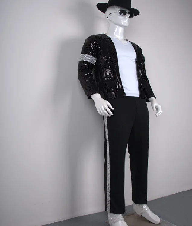 US Size Michael Jackson Billie Jean Jackets Sequins Costumes Unisex Adults Child 